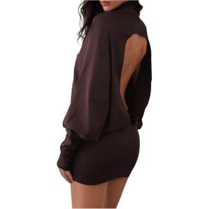image:imageGORGLITTER Womens Backless Bodycon Mini Dress Sexy Prom Formal Long Sleeve Birthday Club Party Going Out Dress OutfitsCoffee Brown