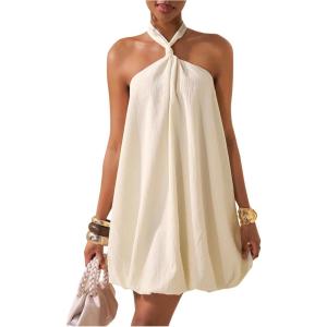image:imageGORGLITTER Womens Bubble Dress Sexy Open Back Sleeveless Halter Neck Backless Ruffle Party Short Night Mini DressesWhite