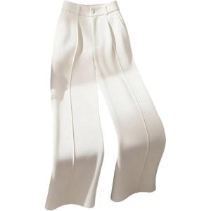 image:imageGORGLITTER Womens High Waisted Dress Pants Dressy Casual Straight Wide Leg Work Business Office PantsWhite