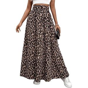 image:imageGORGLITTER Womens Leopard Cheetah Print Flowy Maxi Skirt Y2k High Waisted Animal Print A Line Long SkirtsBrown