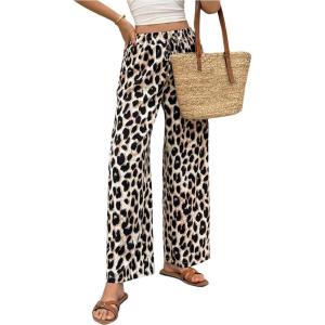 image:imageGORGLITTER Womens Leopard Cheetah Print Pants Trendy Animal Wide Leg Elastic Waist Drawstring Loose Joggers PantBrown