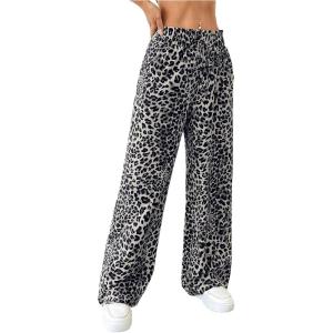 image:imageGORGLITTER Womens Leopard Cheetah Print Pants Trendy Animal Wide Leg Elastic Waist Drawstring Loose Joggers PantGrey