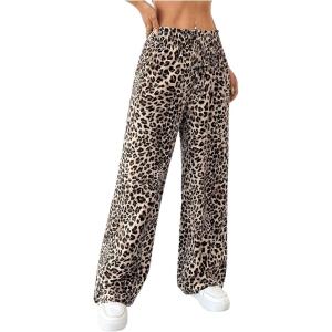 image:imageGORGLITTER Womens Leopard Cheetah Print Pants Trendy Animal Wide Leg Elastic Waist Drawstring Loose Joggers PantMulticolor