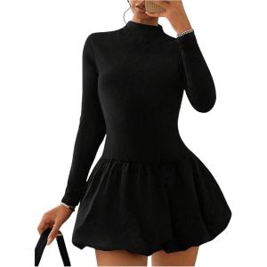 image:imageGORGLITTER Womens Long Sleeve Bubble Mini Dresses Elegant Classy Mock Neck Y2k Fall Cocktail Brunch Date Night DressesBlack