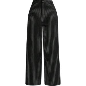 image:imageGORGLITTER Womens Pinstripe Pants High Waisted Wide Leg Dress Pants Dressy Casual Work Office Long TrousersBlack