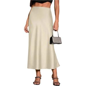 image:imageGORGLITTER Womens Satin Maxi Skirts Going Out Outfits High Waisted Flowy A Line Silk Brunch Elegant Festival Long SkirtBeige