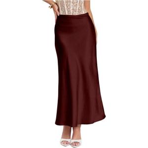 image:imageGORGLITTER Womens Satin Maxi Skirts Going Out Outfits High Waisted Flowy A Line Silk Brunch Elegant Festival Long SkirtMaroon