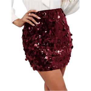 image:imageGORGLITTER Womens Sequin Skirt Sexy Sparkly Glitter High Waisted Stretchy Bodycon Night Out Party Club Mini SkirtsBurgundy