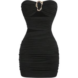 image:imageGORGLITTER Womens Strapless Ruched Tube Mini Dresses Elegant Classy Casual Party Cut Out Backlesss Bodycon Sun DressBlack