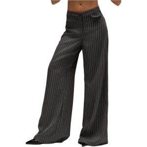 image:imageGORGLITTER Womens Striped Baggy Dress Pants Low Waist Wide Leg Business Casual Work Trendy Trousers 2025Grey