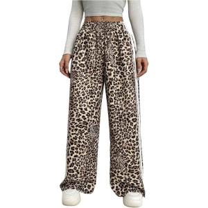 image:imageGORGLITTER Womens Y2k Leopard Print Pants Casual Cheetah Print Striped Wide Leg Baggy Track Pants Bottoms TrousersBrown
