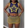 image:imageGORGLITTER Womens Crochet Skirts Set 2 Piece Outfits Summer Star Print Crop Tank Tops and Bodycon Short SkirtsBlue and Yellow