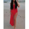 image:imageGORGLITTER Womens Flower Bow Halter Bodycon Maxi Dress Backless V Neck Sleeveless Summer Beach Vacation SundressesRed
