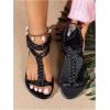 image:imageGORGLITTER Womens Gladiator Braided Roman Ankle Strap Sandals Leather Open Toe Summer Vacation Flats Sandals 2025Black