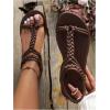 image:imageGORGLITTER Womens Gladiator Braided Roman Ankle Strap Sandals Leather Open Toe Summer Vacation Flats Sandals 2025Brown