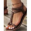 image:imageGORGLITTER Womens Gladiator Braided Roman Ankle Strap Sandals Leather Open Toe Summer Vacation Flats Sandals 2025Brown