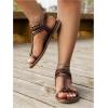 image:imageGORGLITTER Womens Gladiator Braided Roman Ankle Strap Sandals Leather Open Toe Summer Vacation Flats Sandals 2025Brown