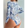 image:imageGORGLITTER Womens Long Sleeve Swimsuit Graphic Rash Guard Swim Shirt Surf Swimwear 2 Piece Bikini SetsBlue and White