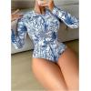 image:imageGORGLITTER Womens Long Sleeve Swimsuit Graphic Rash Guard Swim Shirt Surf Swimwear 2 Piece Bikini SetsBlue and White