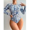 image:imageGORGLITTER Womens Long Sleeve Swimsuit Graphic Rash Guard Swim Shirt Surf Swimwear 2 Piece Bikini SetsBlue and White