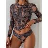 image:imageGORGLITTER Womens Long Sleeve Swimsuit Graphic Rash Guard Swim Shirt Surf Swimwear 2 Piece Bikini SetsMulticolor