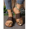 image:imageGORGLITTER Womens Rhinestone Toe Ring Flats Sandals Dressy Leather Slip On Slides Summer Vacation Beach SandalBrown