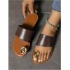 image:imageGORGLITTER Womens Rhinestone Toe Ring Flats Sandals Dressy Leather Slip On Slides Summer Vacation Beach SandalBrown