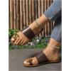 image:imageGORGLITTER Womens Rhinestone Toe Ring Flats Sandals Dressy Leather Slip On Slides Summer Vacation Beach SandalBrown