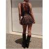 image:imageGORGLITTER Womens Skirt Sets 2 Piece Sleeveless Cinched Waist Crop Tops Mini Bubble Skirt Polka Dots Vacation OutfitsBrown