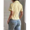 image:imageGORGLITTER Womens Summer Y2k Button Down Shirt Cute Short Sleeve Striped Fitted Crop Tops Vacation Going Out OutfitsYellow
