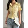 image:imageGORGLITTER Womens Summer Y2k Button Down Shirt Cute Short Sleeve Striped Fitted Crop Tops Vacation Going Out OutfitsYellow