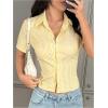 image:imageGORGLITTER Womens Summer Y2k Button Down Shirt Cute Short Sleeve Striped Fitted Crop Tops Vacation Going Out OutfitsYellow