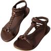 image:imageGORGLITTER Womens Gladiator Braided Roman Ankle Strap Sandals Leather Open Toe Summer Vacation Flats Sandals 2025Brown