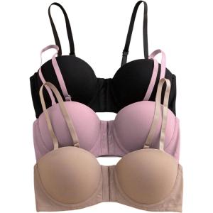 image:imageGORGLITTER Womens 3 Pack Front Closure Bra Underwire Push Up Padded Adjustable Straps Everyday Comfort BralettesBlack Apricot Pink