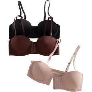 image:imageGORGLITTER Womens 3 Pack Front Closure Bra Underwire Push Up Padded Adjustable Straps Everyday Comfort BralettesBlack Brown Apricot