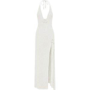 image:imageGORGLITTER Womens Flower Bow Halter Bodycon Maxi Dress Backless V Neck Sleeveless Summer Beach Vacation SundressesBeige