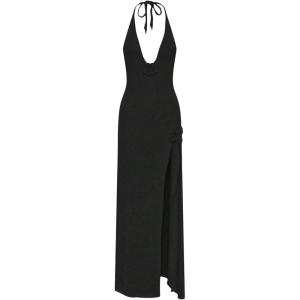 image:imageGORGLITTER Womens Flower Bow Halter Bodycon Maxi Dress Backless V Neck Sleeveless Summer Beach Vacation SundressesBlack