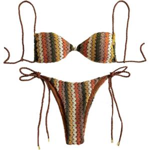 image:imageGORGLITTER Womens High Cut String Thong Bikini Set Colorful Striped Cheeky Boho Swimsuit Bathing SuitMulticolor