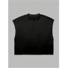 image:imageGORGLITTER Mens Cap Sleeve Cropped Tee Top Unisex Crew Neck Dolman Sleeve Oversized T ShirtDeep Black