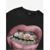image:imageGORGLITTER Mens Lip Pattern Graphic Tees Loose Short Sleeve Crewneck T Shirts Streetwear TopBlack Letter