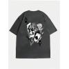 image:imageGORGLITTER Mens Lip Pattern Graphic Tees Loose Short Sleeve Crewneck T Shirts Streetwear TopDark Grey Skull  Letter