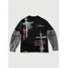 image:imageGORGLITTER Mens Y2k Goth Shirt Jersey Letter Graphic Color Block Oversized Long Sleeve Crewneck Vacation Tee TopsBlack 2 in 1