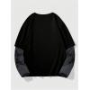 image:imageGORGLITTER Mens Y2k Goth Shirt Jersey Letter Graphic Color Block Oversized Long Sleeve Crewneck Vacation Tee TopsBlack and Grey