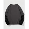 image:imageGORGLITTER Mens Y2k Goth Shirt Jersey Letter Graphic Color Block Oversized Long Sleeve Crewneck Vacation Tee TopsGrey