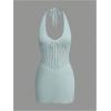 image:imageGORGLITTER Womens Crochet Beach Cover Up Dresses Hollow Out Tie Backless Halter Swimsuit CoverupsBlue