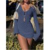 image:imageGORGLITTER Womens Crochet Bikini Cover Up Dress Cut Out Long Sleeve Beach Bathing Suit Swimsuit OutfitsBlue