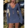 image:imageGORGLITTER Womens Crochet Bikini Cover Up Dress Cut Out Long Sleeve Beach Bathing Suit Swimsuit OutfitsBlue