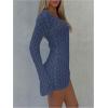 image:imageGORGLITTER Womens Crochet Bikini Cover Up Dress Cut Out Long Sleeve Beach Bathing Suit Swimsuit OutfitsBlue