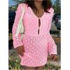 image:imageGORGLITTER Womens Crochet Bikini Cover Up Dress Cut Out Long Sleeve Beach Bathing Suit Swimsuit OutfitsPink
