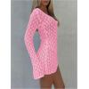 image:imageGORGLITTER Womens Crochet Bikini Cover Up Dress Cut Out Long Sleeve Beach Bathing Suit Swimsuit OutfitsPink